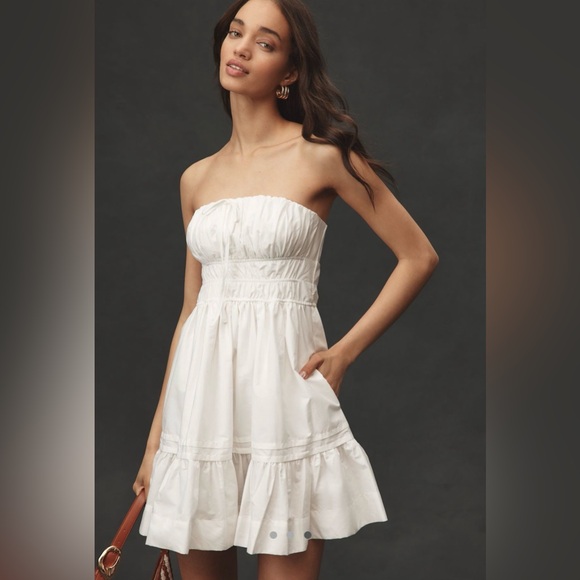 Anthropologie Dresses & Skirts - Anthropologie Somerset Strapless Mini Dress White Tiered Size L NWT